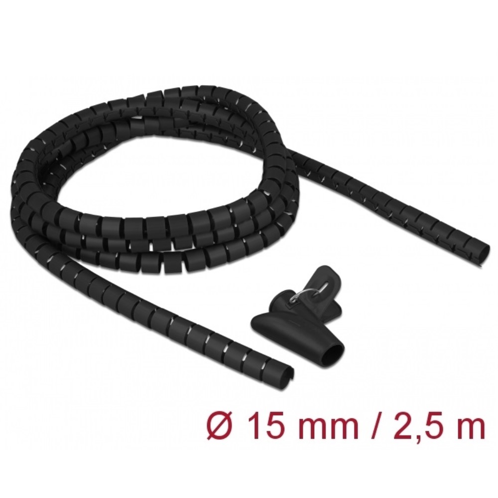 Delock Spiral Hose 2.5m x 15mm Black (18835)