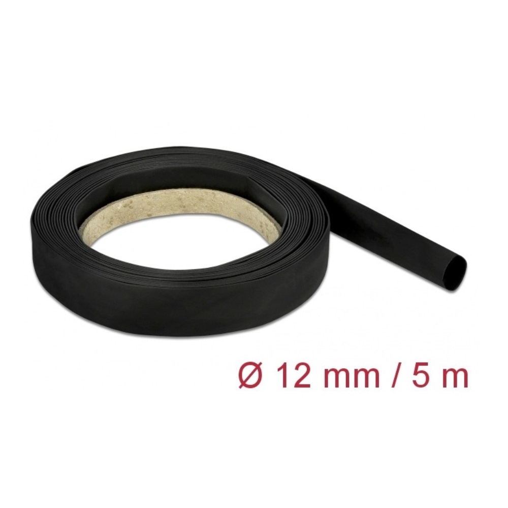 Delock Heat Shrink Tube 5m x 12mm Ratio 2:1 Black (18939)