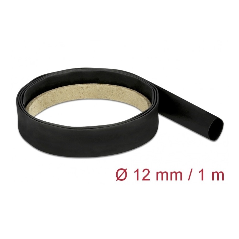 Delock Heat Shrink Tube 1m x 12mm Ratio 2:1 Black (18975)