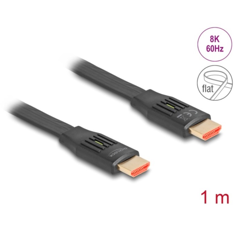 Delock HDMI Flat Cable 48Gbps 8K 60Hz Black 1m (81001)