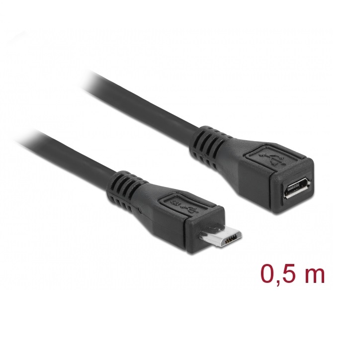 Delock Extension Cable Micro USB-B 2.0 M/F 0.5m (83567)