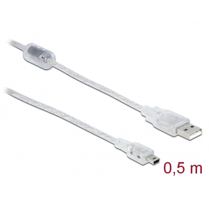 Delock USB-A 2.0 > Mini USB-B 5pin 0.5m Transparent (83904)