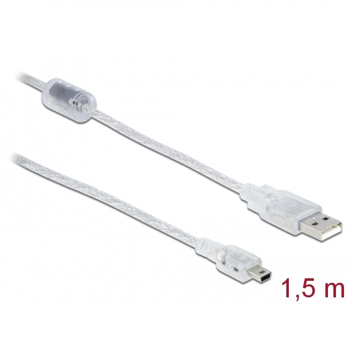 Delock USB-A 2.0 > Mini USB-B 5pin 1.5m Transparent (83906)