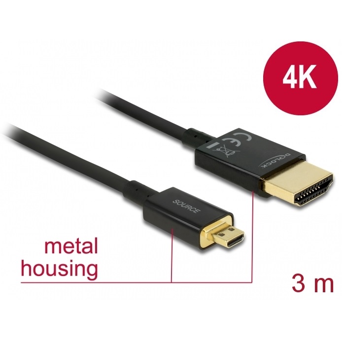 Delock Slim Cable HDMI > Micro HDMI M/M 3D 4K 3m Active (84784)