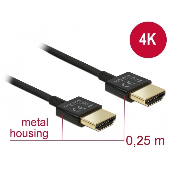 Delock Slim Cable HDMI w/Ethernet 3D 4K 0.25m (85117)