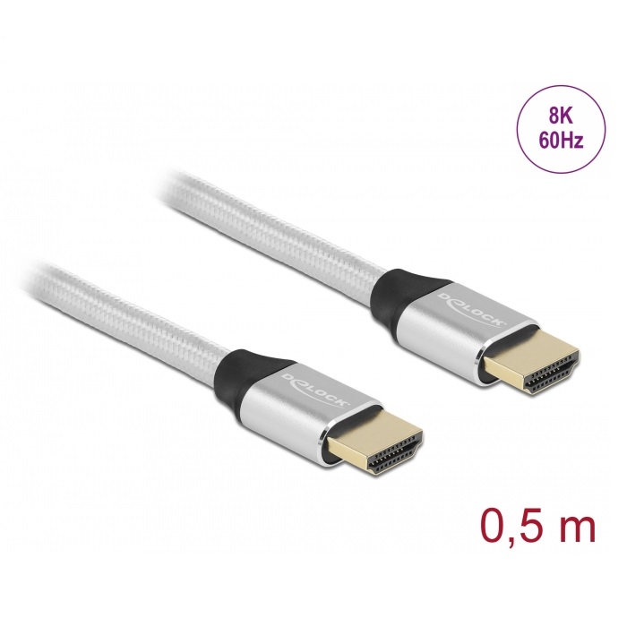 Delock HDMI Cable 48Gbps 8K 60Hz Silver 0.5m (85365)