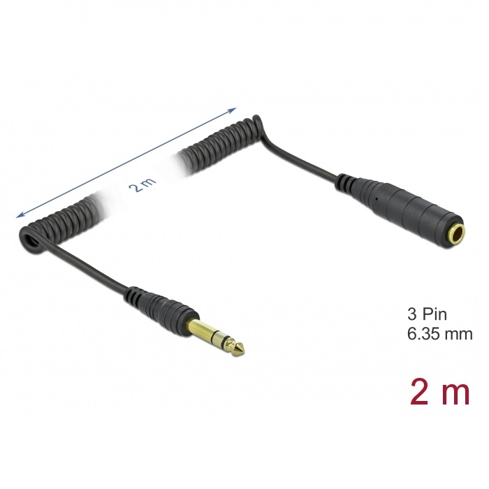 Delock 6.35mm Stereo Extension Coiled Cable 2m (85938)
