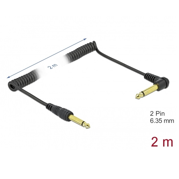 Delock 6.35mm Mono Coiled 2pin Cable 2m (85939)