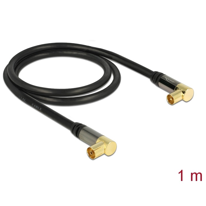 Delock Antenna TV Cable 85dB Plug > Jack 1m Angled Black (88781)