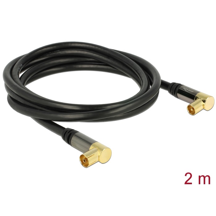 Delock Antenna TV Cable 85dB Plug > Jack 2m Angled Black (88865)