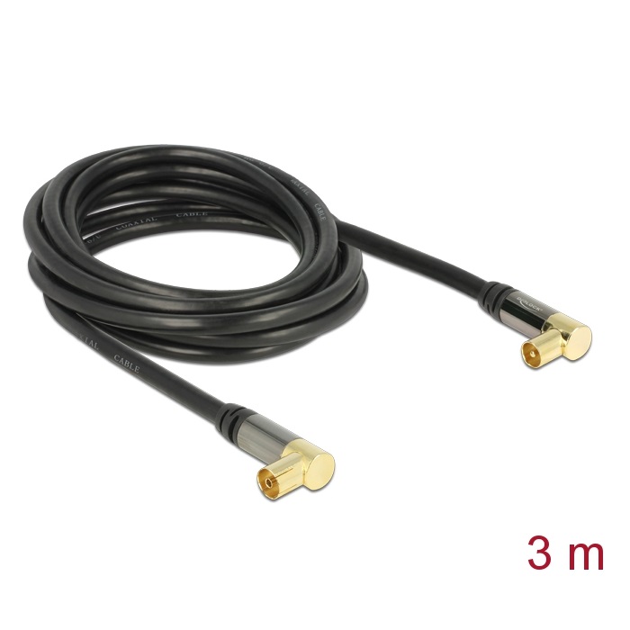 Delock Antenna TV Cable 85dB Plug > Jack 3m Angled Black (88916)