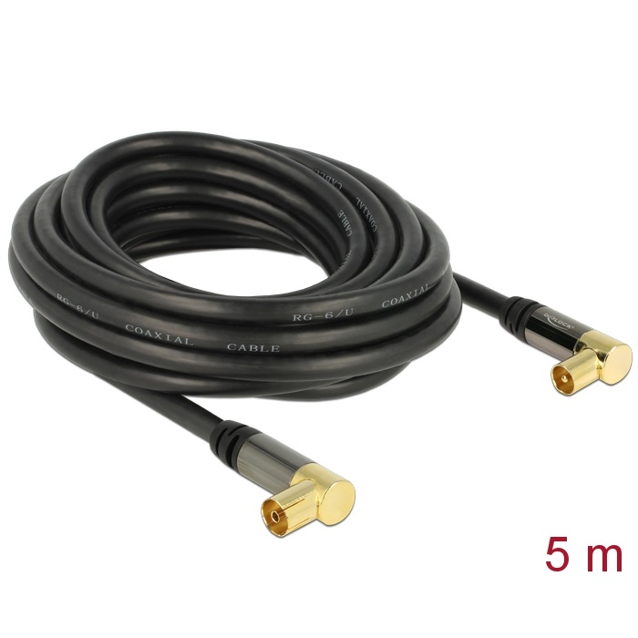 Delock Antenna TV Cable 85dB Plug > Jack 5m Angled Black (88917)