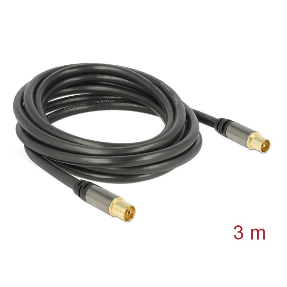 Delock Antenna TV Cable 85dB Plug > Jack 3m Black (88924)