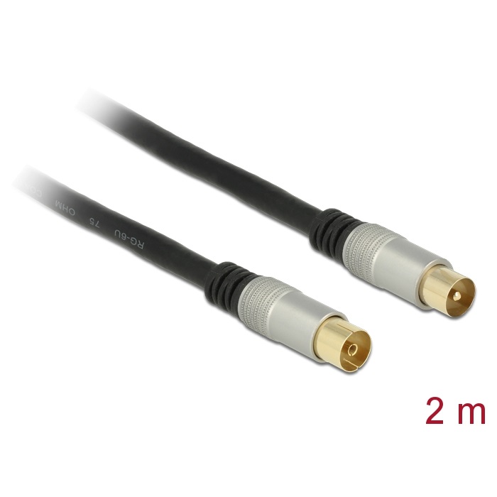 Delock Antenna TV Cable 120dB Plug > Jack 2m Black (88946)