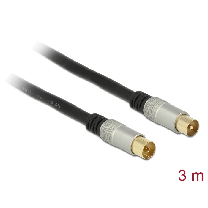 Delock Antenna TV Cable 120dB Plug > Jack 3m Black (88947)
