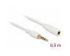 Delock Stereo Extension Cable 3.5mm 4pin 0.5m White (85628)